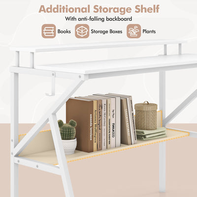 Space Saving Computer Desk with Monitor Stand and Extra Storage Shelf for Work Study-White