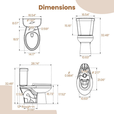 Standard Toilet with 17.5 Inch ADA Comfort Chair Height Seat