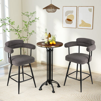 Swivel Bar Stool Set of 2 Counter Height Chairs with Curved Back and Arms-Grey