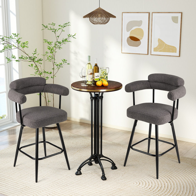 Swivel Bar Stool Set of 2 Counter Height Chairs with Curved Back and Arms-Grey