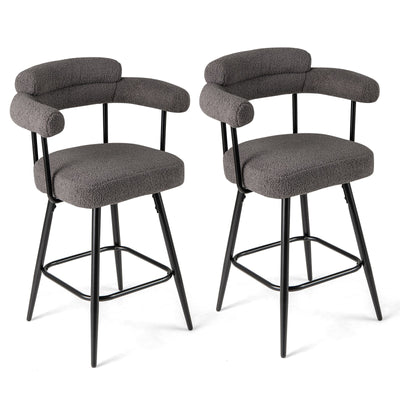 Swivel Bar Stool Set of 2 Counter Height Chairs with Curved Back and Arms-Grey