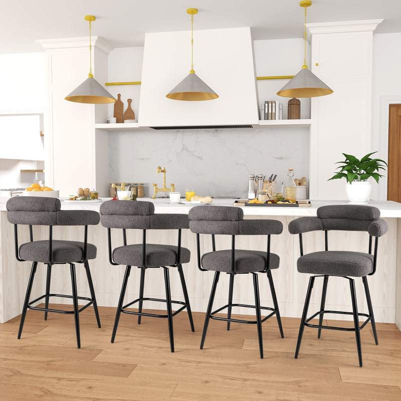 Swivel Bar Stool Set of 2 Counter Height Chairs with Curved Back and Arms-Grey