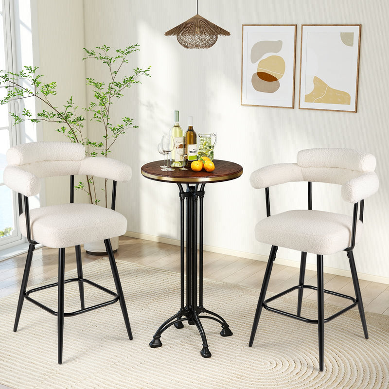Swivel Bar Stool Set of 2 Counter Height Chairs with Curved Back and Arms-White