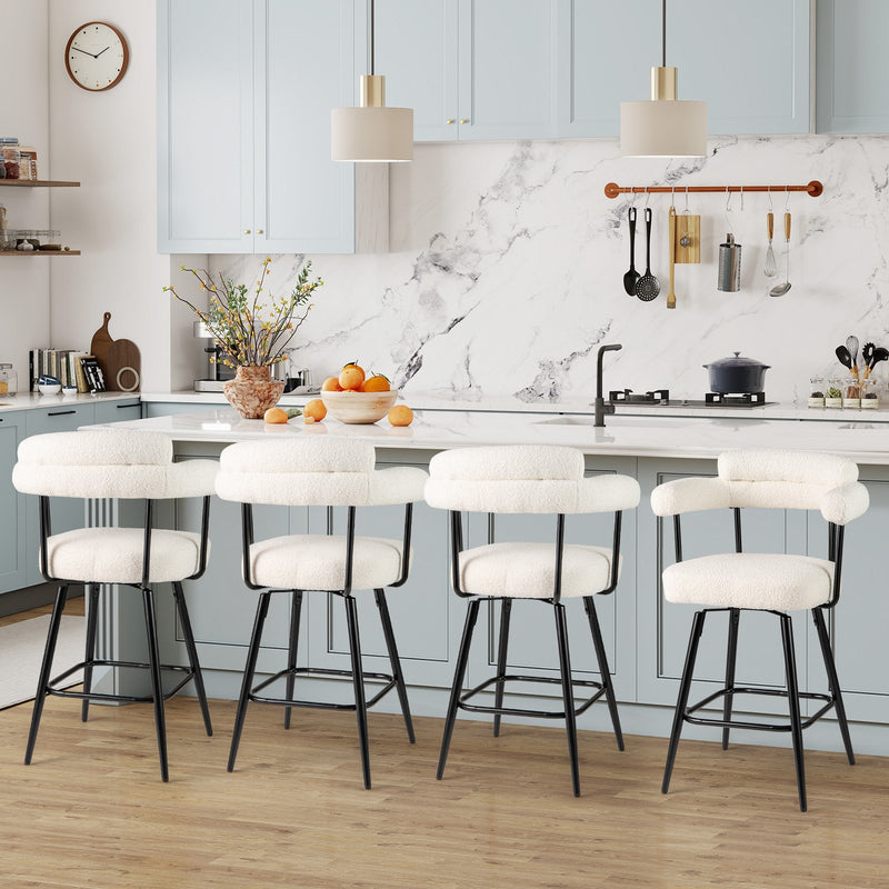Swivel Bar Stool Set of 2 Counter Height Chairs with Curved Back and Arms-White