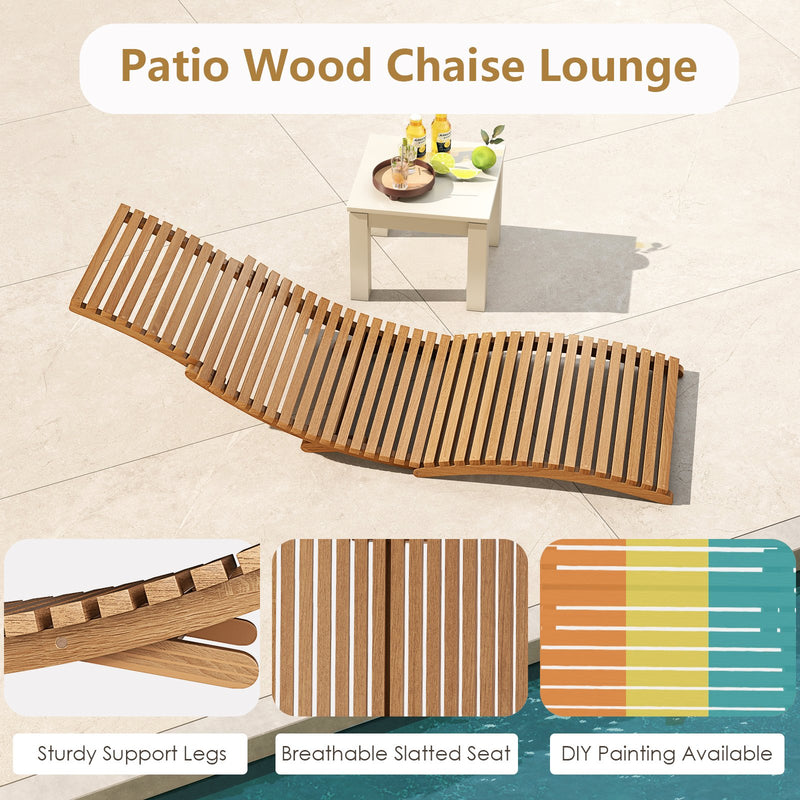 Teak Wood Patio Folding Chaise Lounge Chair with Slatted Seat-2