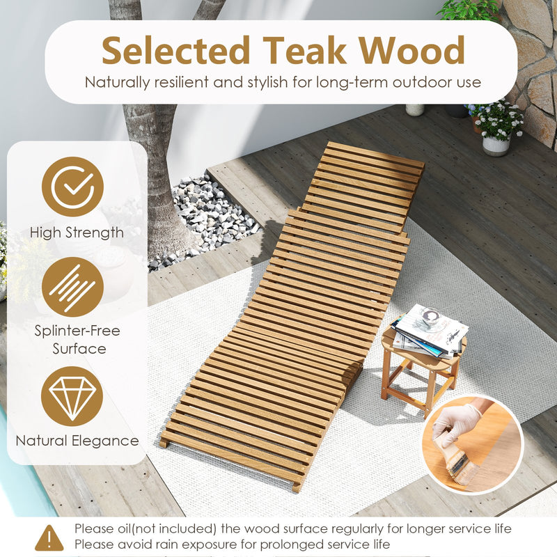 Teak Wood Patio Folding Chaise Lounge Chair with Slatted Seat-1