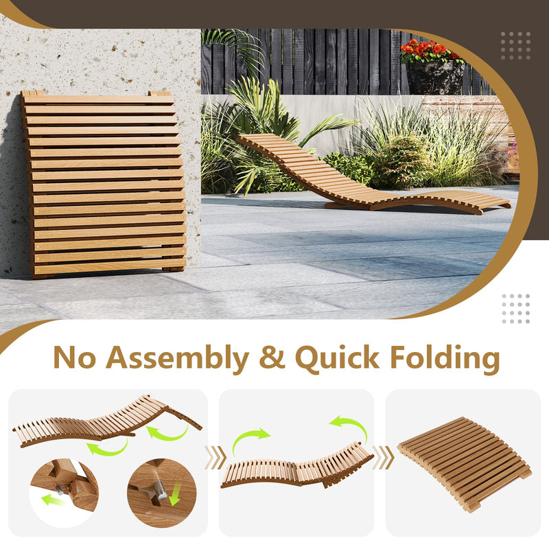Teak Wood Patio Folding Chaise Lounge Chair with Slatted Seat-1