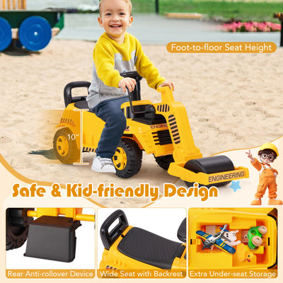 Toddler Ride on Car with Adjustable Roller and Under-Seat Storage-Yellow
