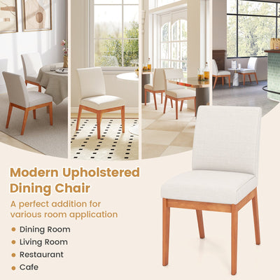 Upholstered Dining Chairs Set of 2 Kitchen Armless Side Chairs with Rubber Wood Legs-Beige