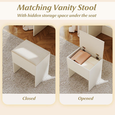 Vanity Desk with Mirror and Lights Makeup Dressing Table with Power Outlets-White