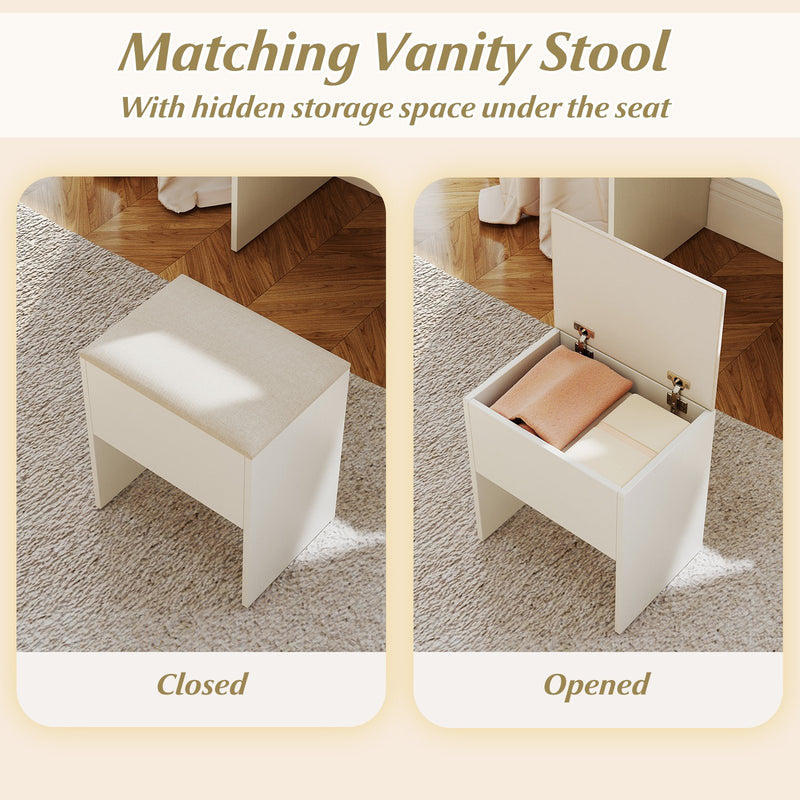 Vanity Desk with Mirror and Lights Makeup Dressing Table with Power Outlets-White