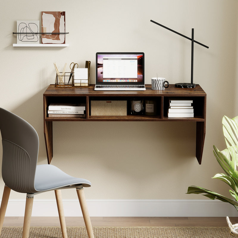 Wall-Mounted Computer Desk Floating Laptop Desk with 3 Storage Compart