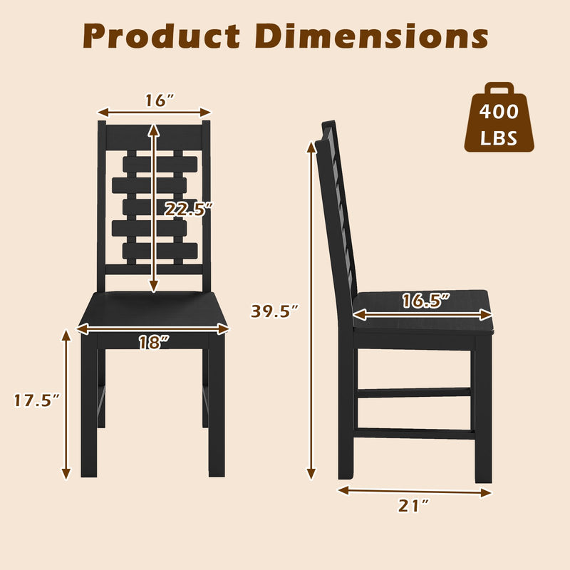 Wooden Dining Chair Set of 2 Solid Rubber Wood Kitchen Chairs-Black