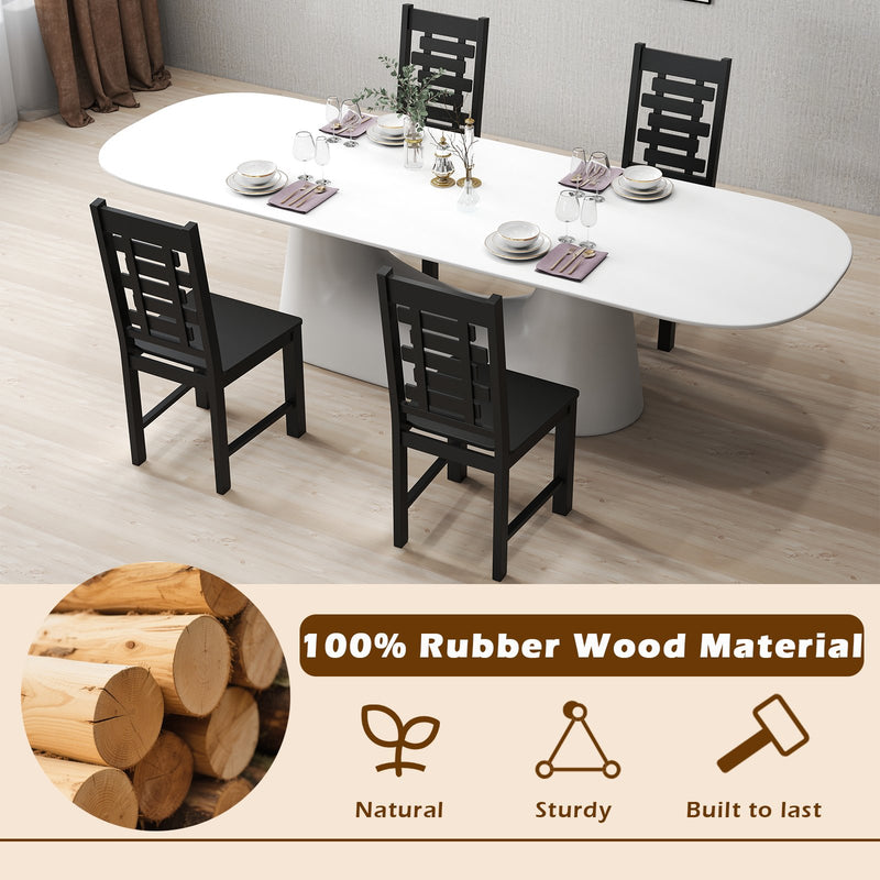 Wooden Dining Chair Set of 2 Solid Rubber Wood Kitchen Chairs-Black