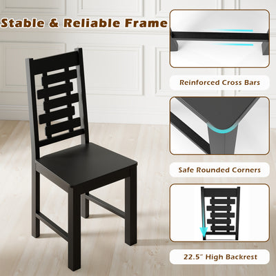 Wooden Dining Chair Set of 2 Solid Rubber Wood Kitchen Chairs-Black