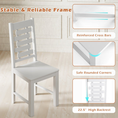 Wooden Dining Chair Set of 2 Solid Rubber Wood Kitchen Chairs-White