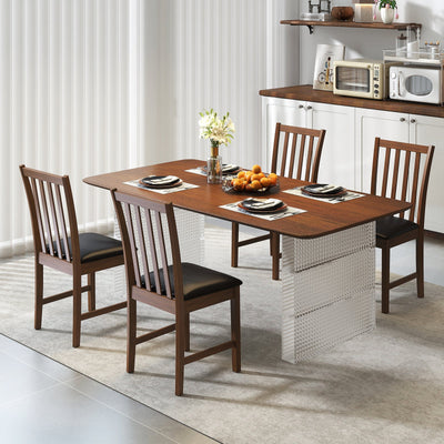 Wooden Dining Chair Set of 2 with Rubber Wood Frame and Padded Seat-Brown