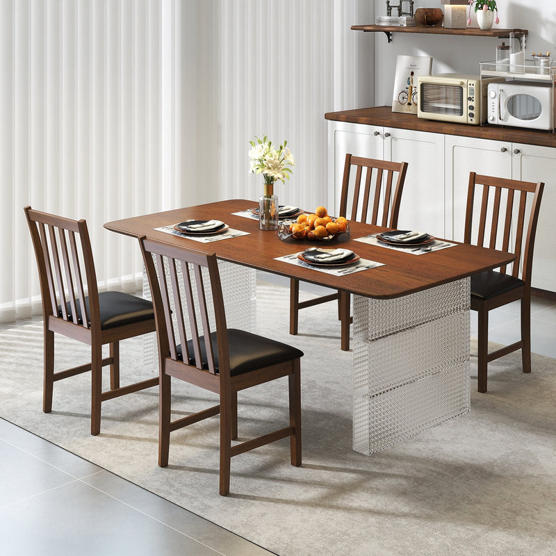 Wooden Dining Chair Set of 2 with Rubber Wood Frame and Padded Seat-Brown