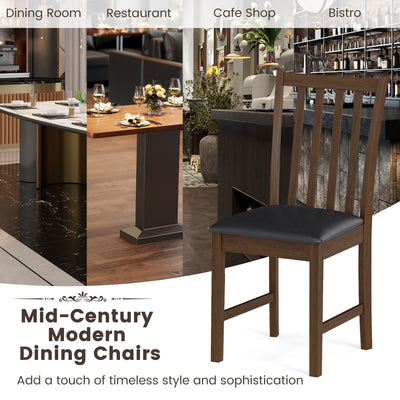 Wooden Dining Chair Set of 2 with Rubber Wood Frame and Padded Seat-Brown