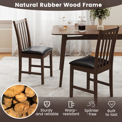 Wooden Dining Chair Set of 2 with Rubber Wood Frame and Padded Seat-Brown