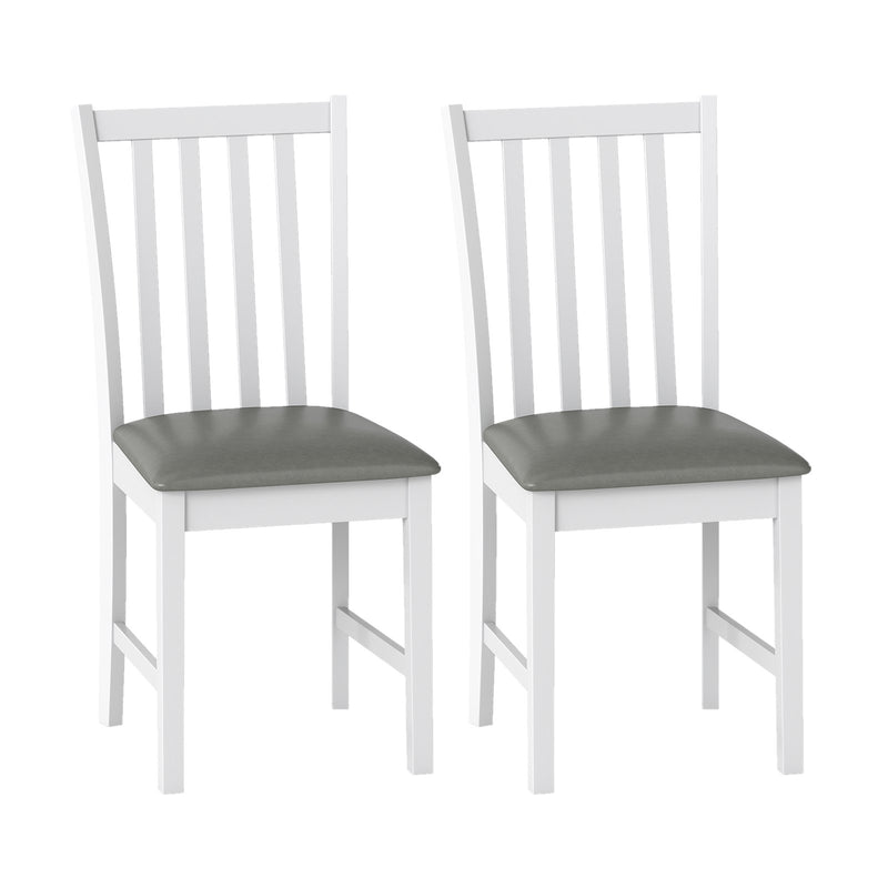 Wooden Dining Chair Set of 2 with Rubber Wood Frame and Padded Seat-White