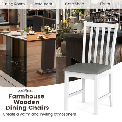 Wooden Dining Chair Set of 2 with Rubber Wood Frame and Padded Seat-White