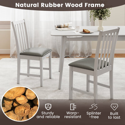 Wooden Dining Chair Set of 2 with Rubber Wood Frame and Padded Seat-White