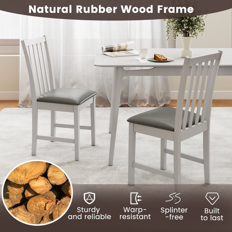 Wooden Dining Chair Set of 2 with Rubber Wood Frame and Padded Seat-White