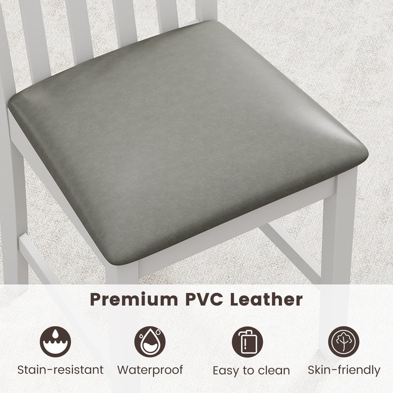 Wooden Dining Chair Set of 2 with Rubber Wood Frame and Padded Seat-White