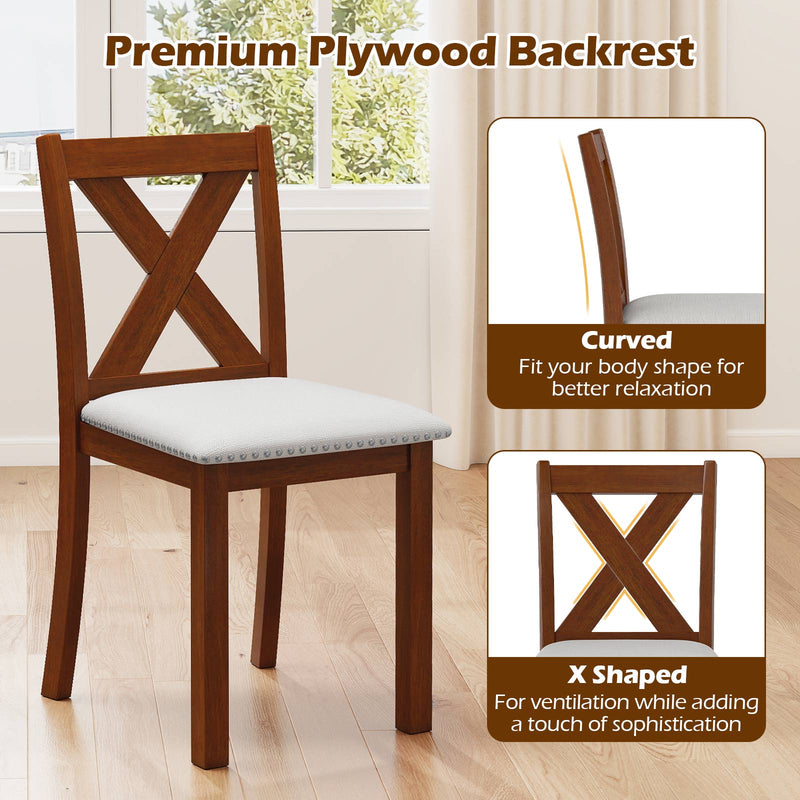Wooden Dining Chair Set of 2 with Padded Seat and Curved Back-Beige