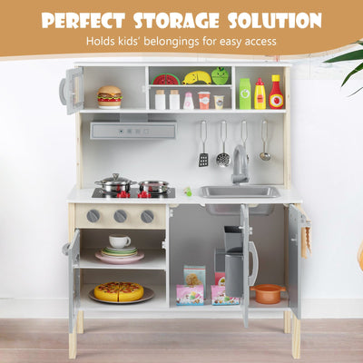 Wooden Pretend Play Kitchen Set for Toddlers-Gray