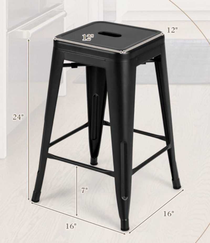 24 Inches Backless Stackable Counter Height Metal Bar Stools Set of 4