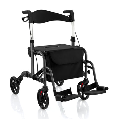 *2 in 1 Rollator Walker Aluminum Walking Aid Assistant with Storage Space - Black