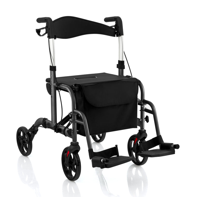 *2 in 1 Rollator Walker Aluminum Walking Aid Assistant with Storage Space - Black
