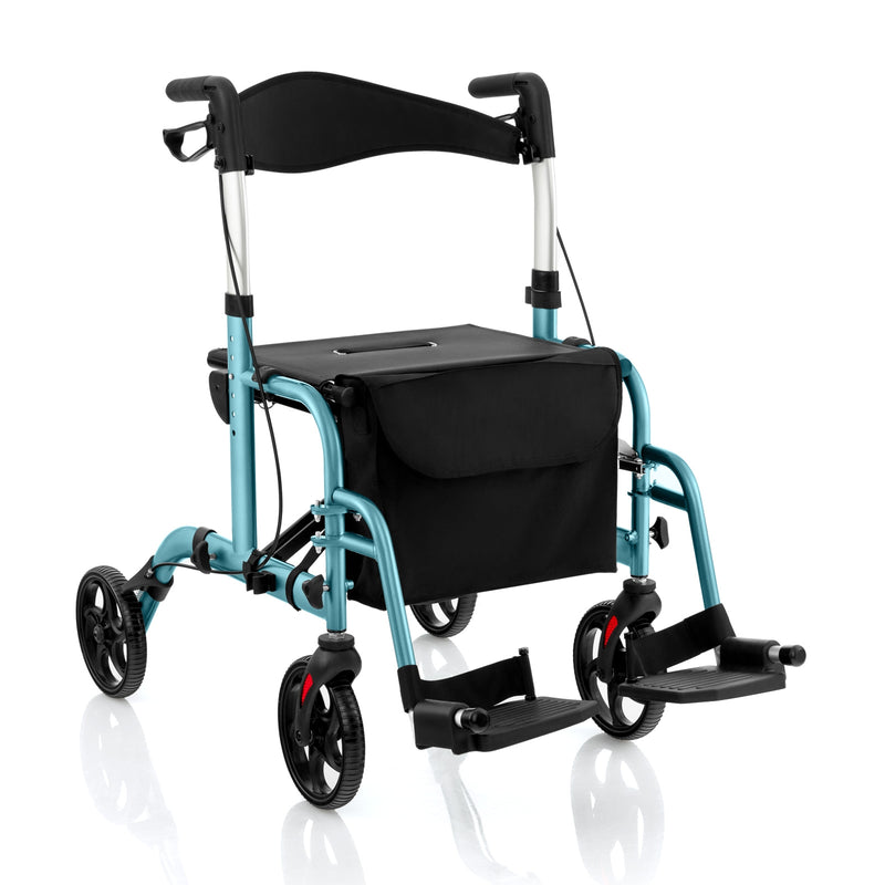 *2 in 1 Rollator Walker Aluminum Walking Aid Assistant with Storage Space - Blue