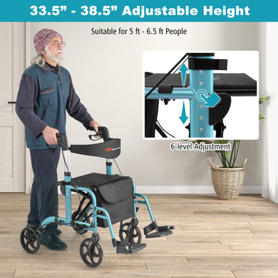 *2 in 1 Rollator Walker Aluminum Walking Aid Assistant with Storage Space - Blue