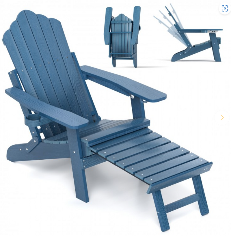 *All-Weather HIPS Patio Adirondack Lounge Chair with Retractable Footrest - Navy