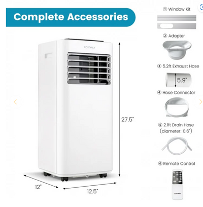 *8000/10000 BTU(Ashrae) Portable Air Conditioner with Remote Control - 8000 BTU