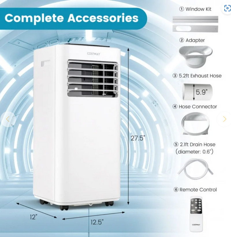 *8000/10000 BTU(Ashrae) Portable Air Conditioner with Remote Control - 10000 BTU