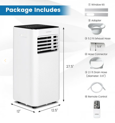*8000 BTU(Ashrae) Portable Air Conditioner with Remote Control - Black
