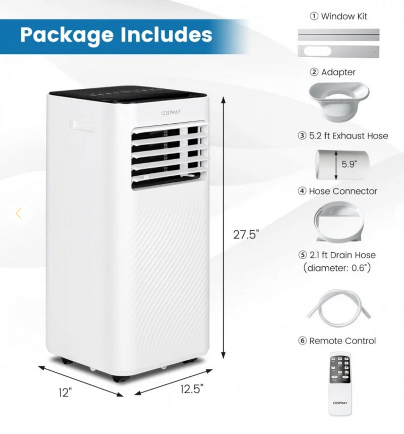 *8000 BTU(Ashrae) Portable Air Conditioner with Remote Control - Black