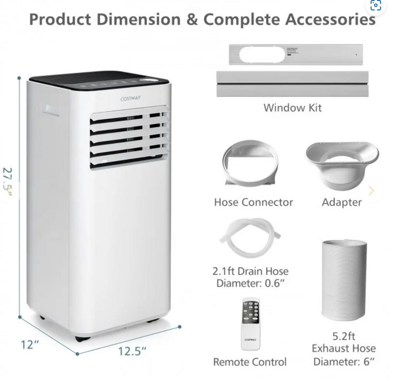 *8000 BTU(Ashrae) Portable Air Conditioner with Fan