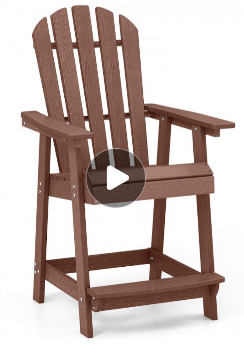 *HDPE Patio Chair with Armrest and Footrest for Indoor Outdoor - Coffee
