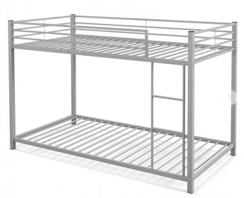 *Low Profile Twin Over Twin Metal Bunk Bed with Full-length Guardrails - Silver