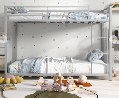 *Low Profile Twin Over Twin Metal Bunk Bed with Full-length Guardrails - Silver