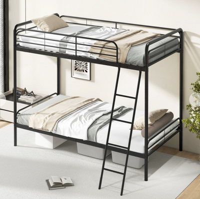 *Heavy Duty Metal Bunk Bed with Ladder and Safety Guardrails