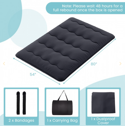 *Futon Mattress with Washable Cover and Foldable Mat - Black - Full Size