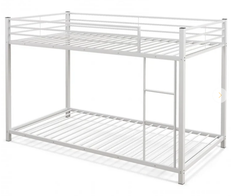 *Low Profile Twin Over Twin Metal Bunk Bed with Full-length Guardrails - White
