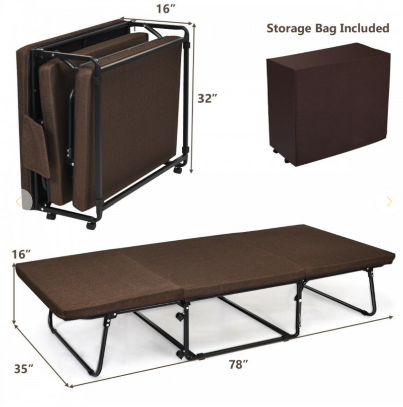 *Folding Guest Sleeper Bed with 6 Adjustable Positions - Brown