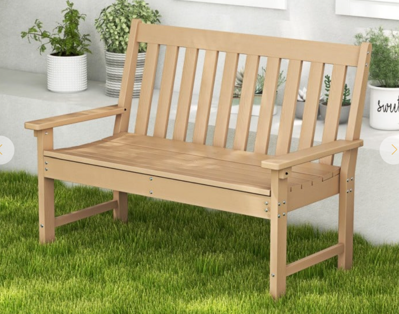 *52 Inch All-Weather HDPE Outdoor Bench with Backrest and Armrests - Teak